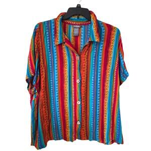 City Blues by Koret Rainbow Stripe Short Sleeve Button Front Blouse Plus 22W